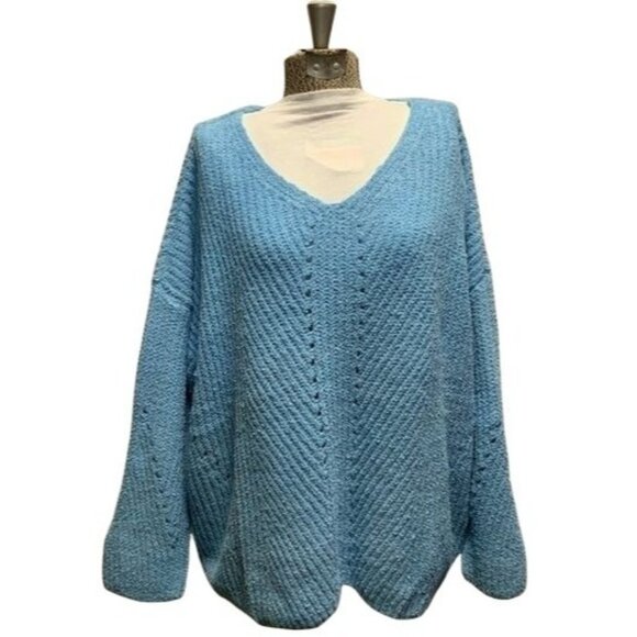 Style & Co Womens Blue Textured Knit V-Neck Sweater XL Relaxed Fit - Picture 1 of 3